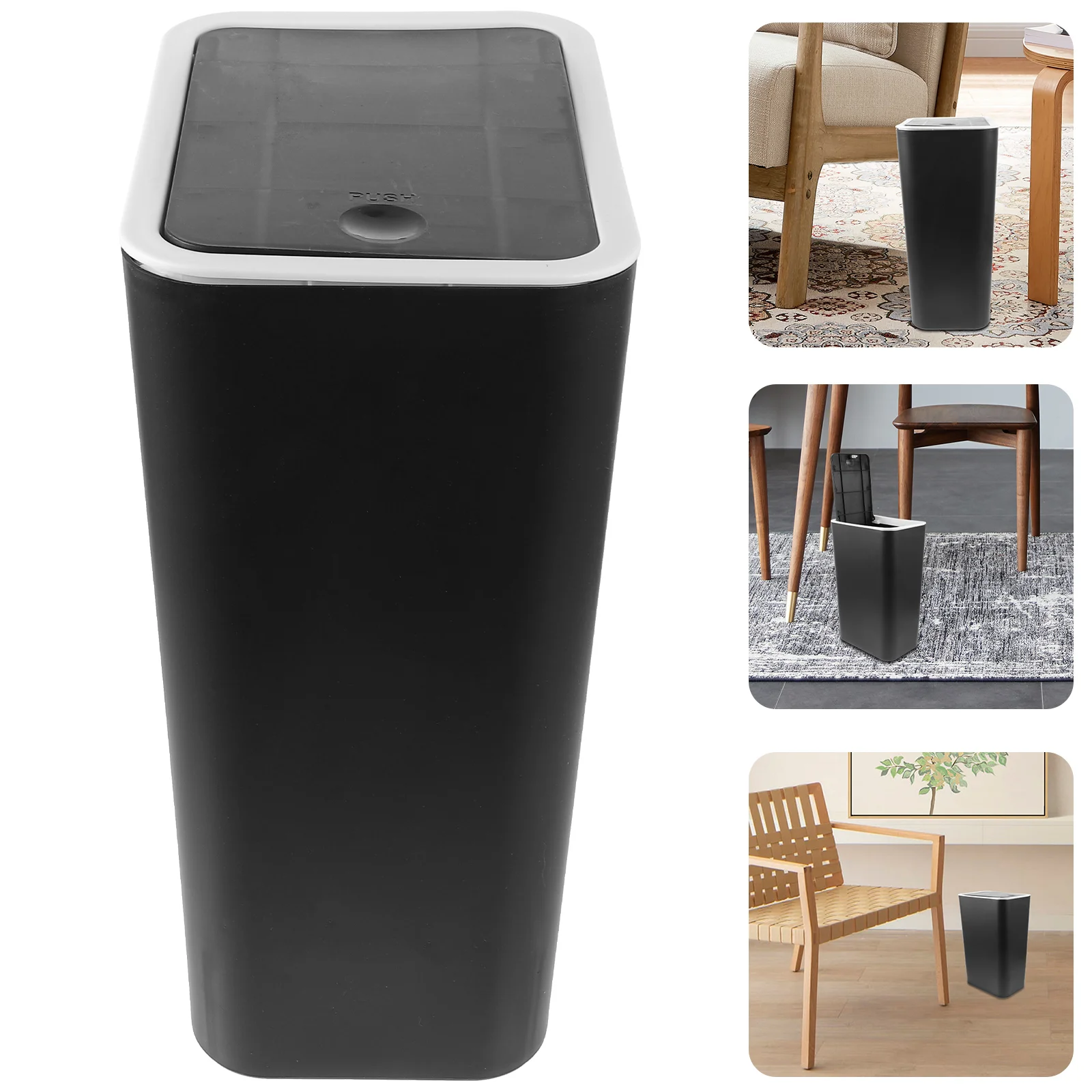 

Sorting Trash Can Small with Lid Waste Bin Push Type Pp Garbage for Bedroom Office Basket