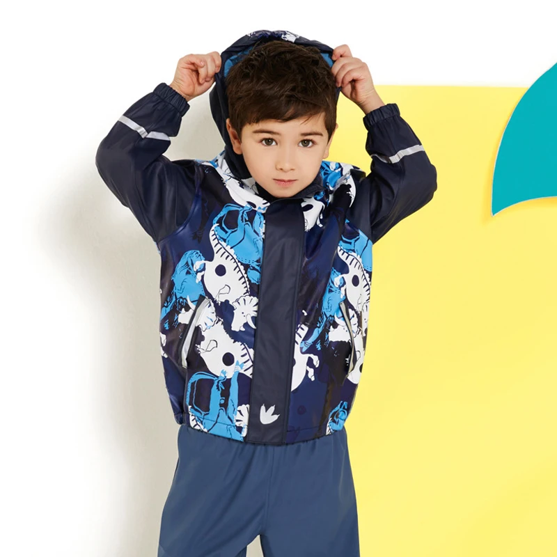 Rain Jacket Boys Pu Hooded Fleece 