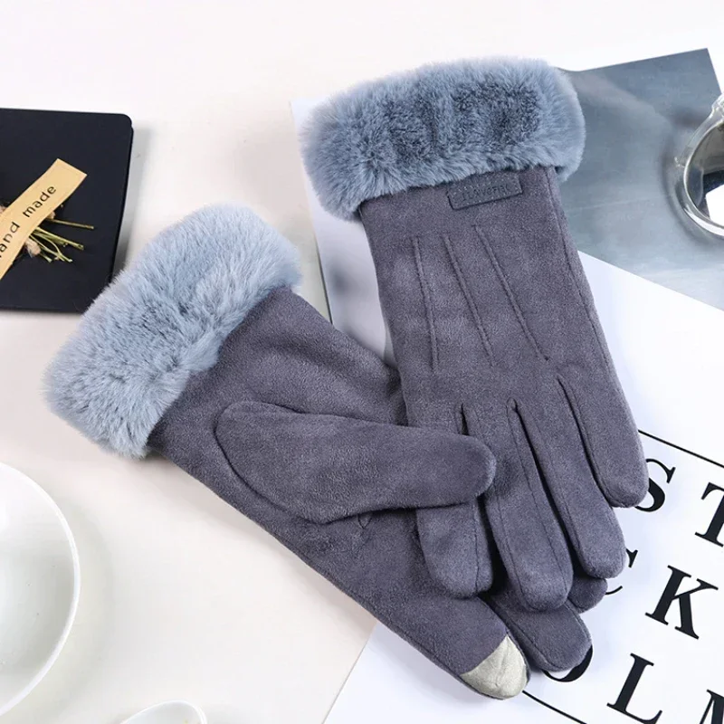 

2023 New Fashion Women Gloves Autumn Winter Cute Furry Warm Mitts Full Finger Mittens Women Outdoor Sport Female Gloves Screen
