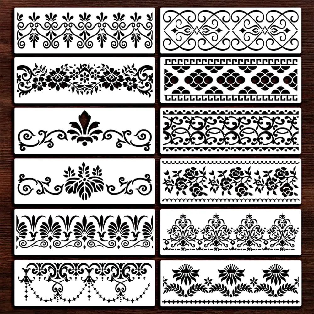 

12Pcs/Lot Border Flower Edge DIY Layering Stencils Wall Painting Scrapbook Coloring Embossing Album Decorative Template