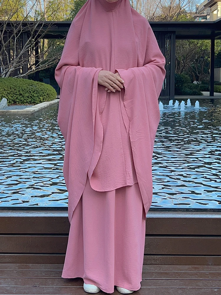 

Eid Muslim Prayer Dress Women Abaya Set 2 Piece Prayer Garment Khimar Ramadan Dress Set Hooded Maxi Skirt Kaftan Islamic