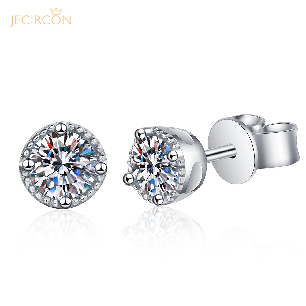 

JECIRCON 1 Pair of 0.6ct Moissanite Women's 4-claw Stud Earrings Simple Temperament 925 Sterling Silver Wedding Gift Ear Jewelry