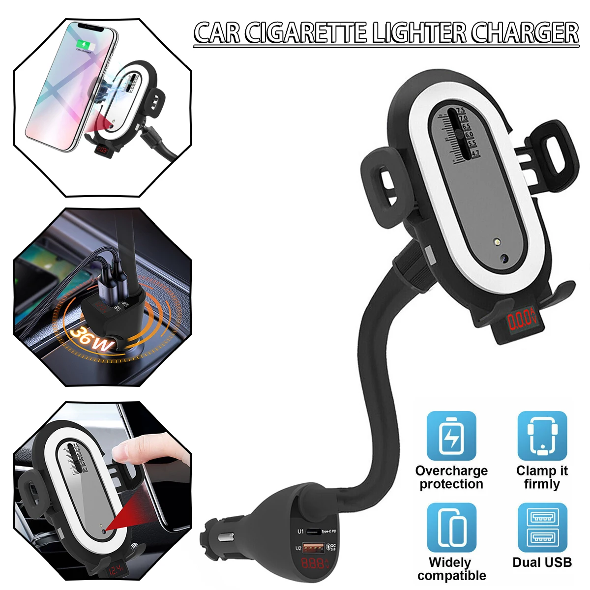 

1pc Car Mount 10W Qi Wireless Phone Charger Black Intelligent Sensing Bracket Chargers With 2usb 3.0 Charging Interface