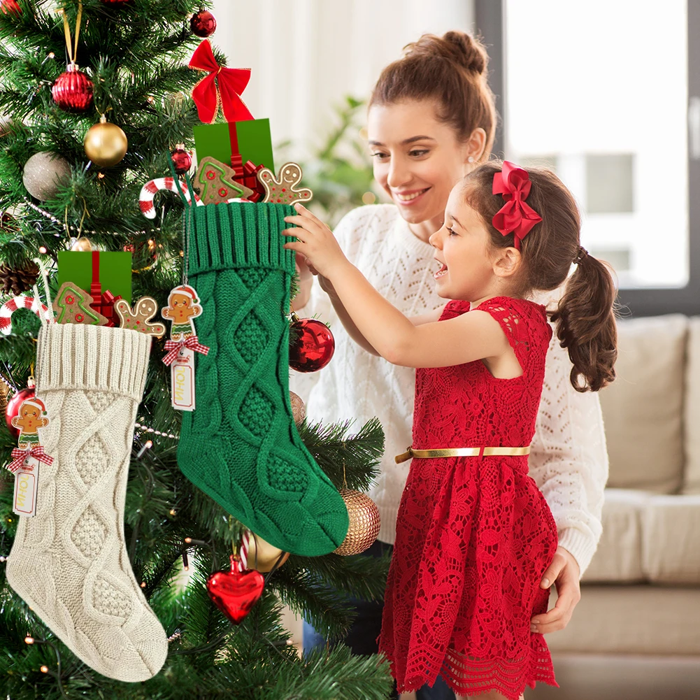 Cute Christmas Stockings Large Capacity Large Size Cable Knitted Socks Wear Resist Stocking Gift Bag for Home Xmas Tree Ornament