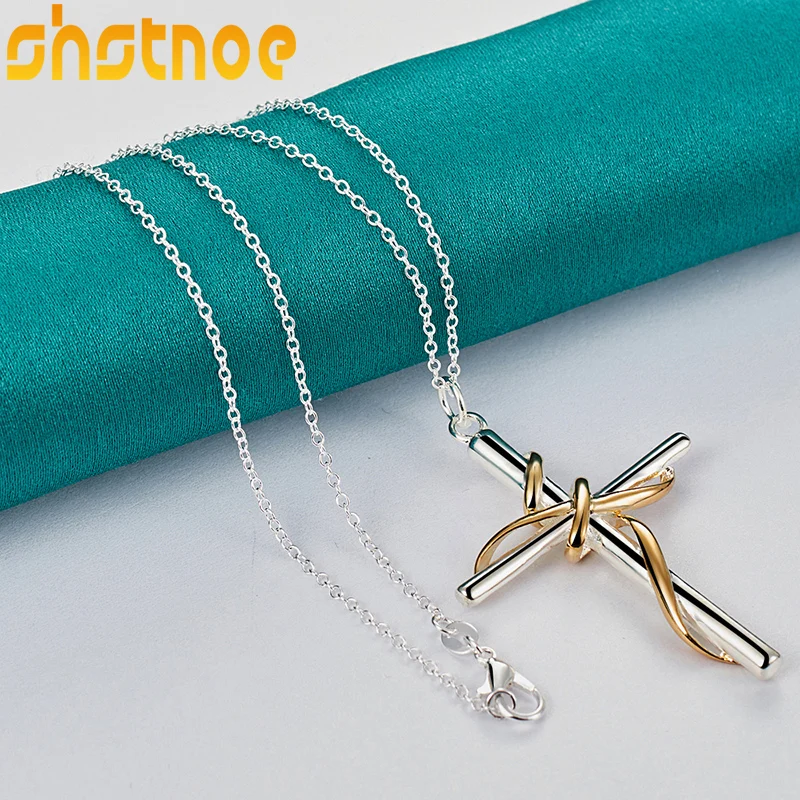 925 Sterling Silver 16 30 Inch Chain Gold Cross Pendant Necklace For Women Engagement Wedding