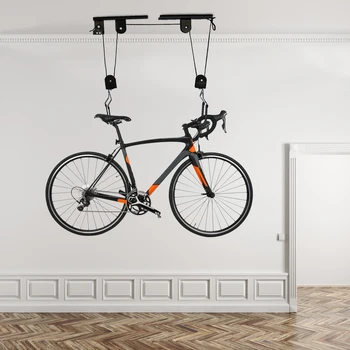 Bike Hoist for Garage Ceiling Mount Pulley System Bike Storage Set Of Bike Hangers for Garage Storage 2