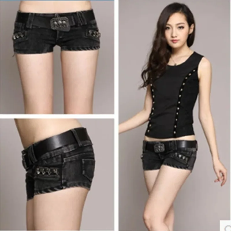 

New black denim shorts European American women thin sexy tight hip low waist nightclub KTV hot pants boho rave korean fashion