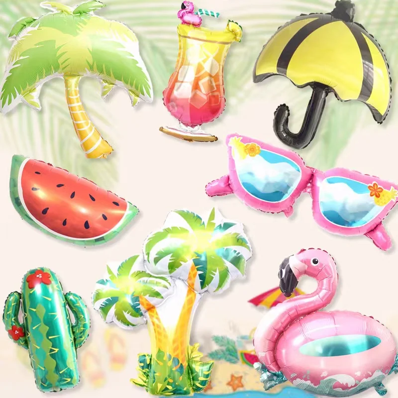 

Hawaii Tropical Beach Balloons Summer Pool Party Decoration Photo Aluminum Film Balloon Birthday Festive Party Decoration Arrang