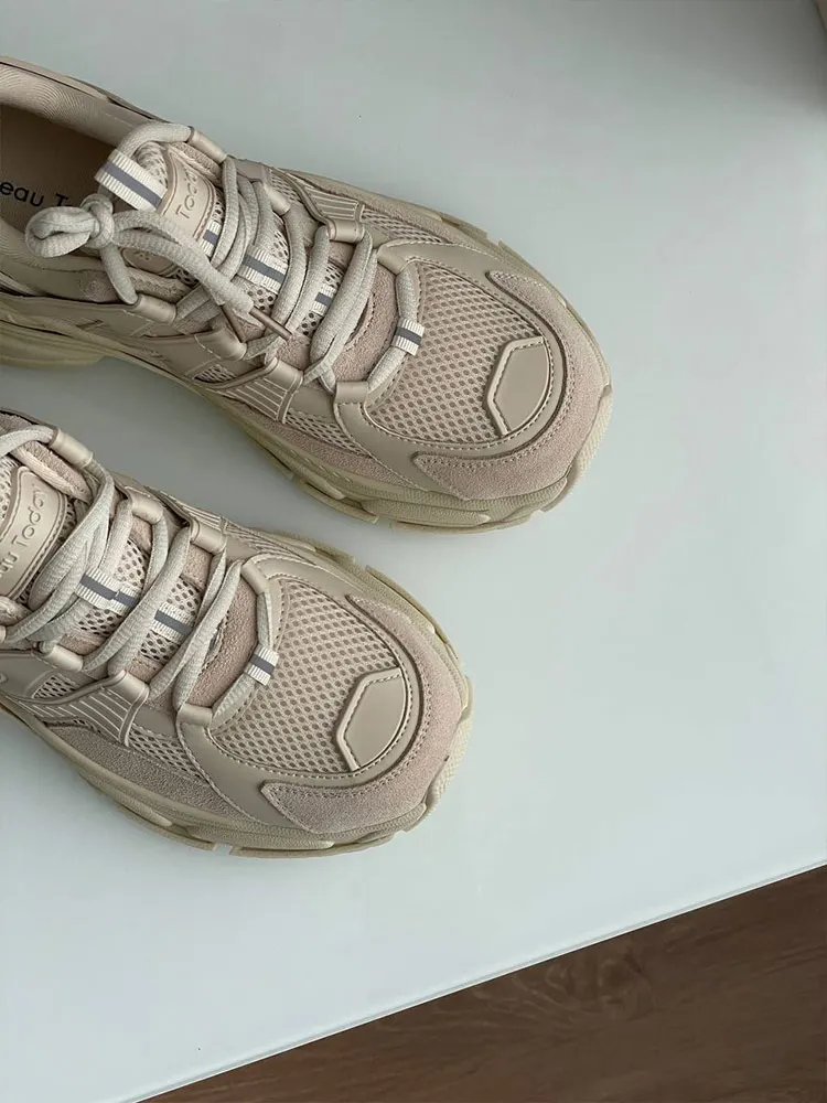 BeauToday Platform Sneakers Women Mesh Solid Color Breathable Trainers Lace-up Round Toe Thick Sole Ladies Shoes Handmade 29462 3