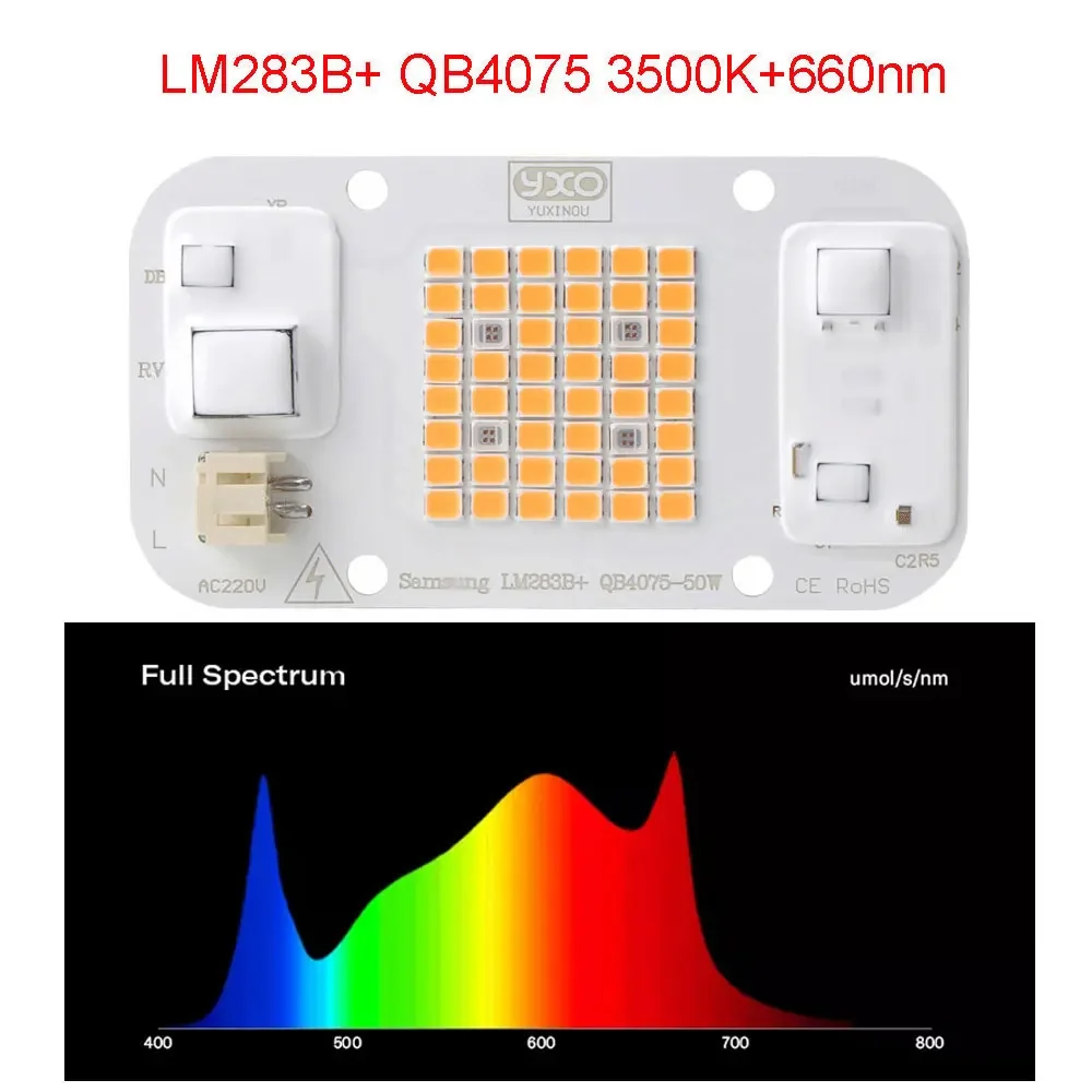 50W Driverless DOB LED Chip AC 220V LED Grow Light Full Spectrum LED Phyto Lamp For Growth Flower Seedling Grow Tent Plant Light