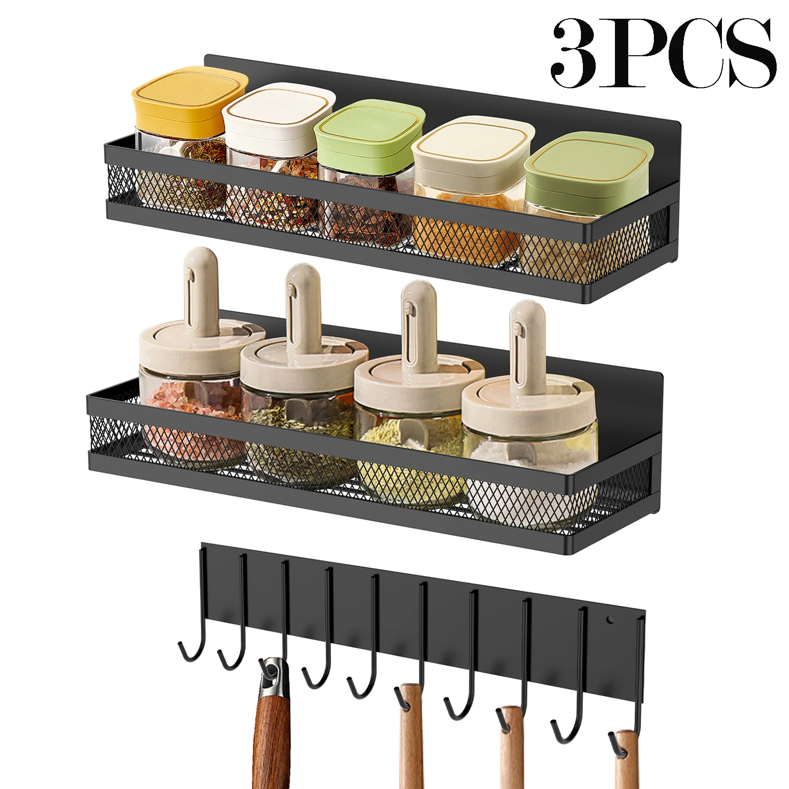 Magnetic Fridge Spice Shelf & Hook Storage Rack 1