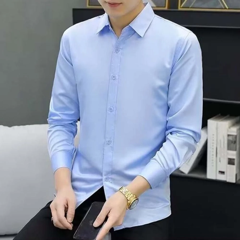 Fashion Basic Men's Business Shirts Solid Color Simple Long Sleeved Shirt Soft Bottoming Shirts Blouse for Men Spring Autumn