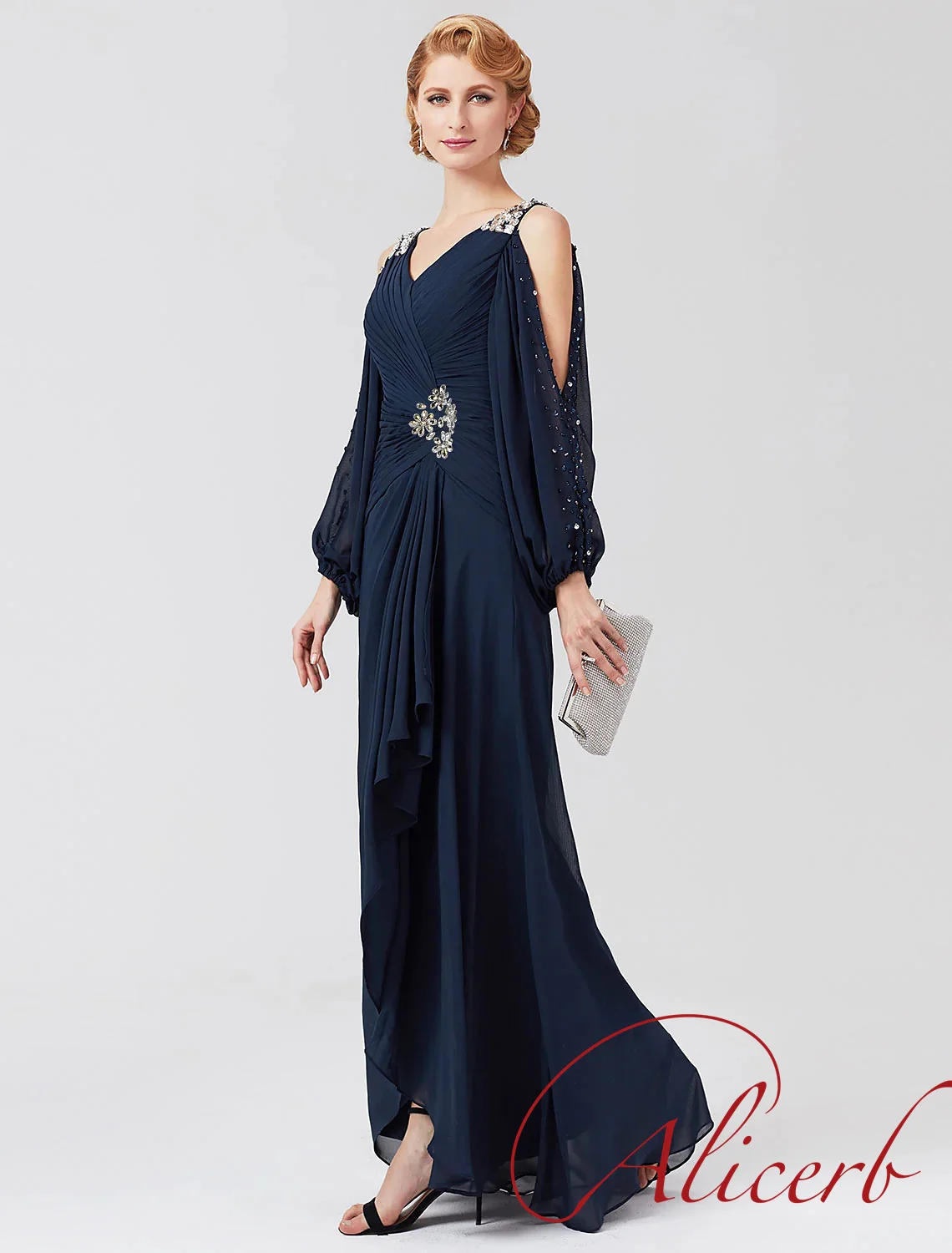Elegant A Line V Neck Mother of the Bride Dress With Beading Pleat Luxury Wedding Guest Floor Length Prom Evening Mother Gowns
