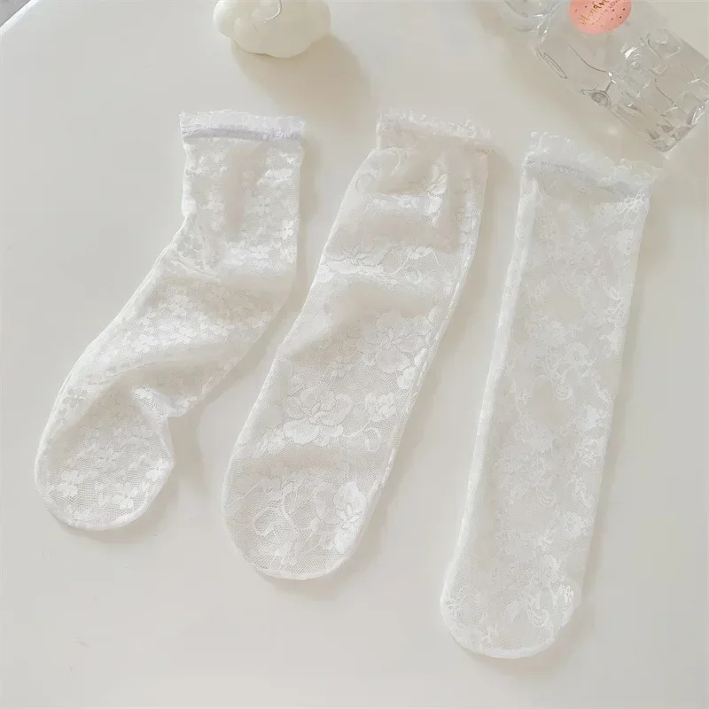 Summer Baby Girls Cute Mesh Sock Korean Lolita Princess Lace Hollow Black Calf Stockings for Kids Thin Knee High Long Socks