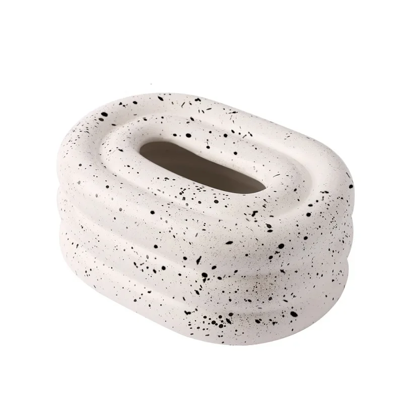 Cream Style Circular Ceramic Tissue Box Desktop Storage Ornament Creative Home Living Room Coffee Table Decoration Paper Box 5