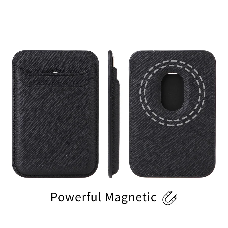 Premium Magnetic Leather Card Holder Case with Dual Card Slots and Carbon Fiber Design