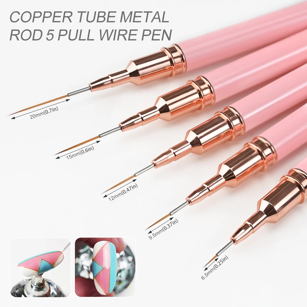 5pcs Professional Nail Art Liners Striping Brushes Ultra-thin Line Detail Drawing Painting Brushes Pen Nail Tools 4/8/12/20/25mm 6