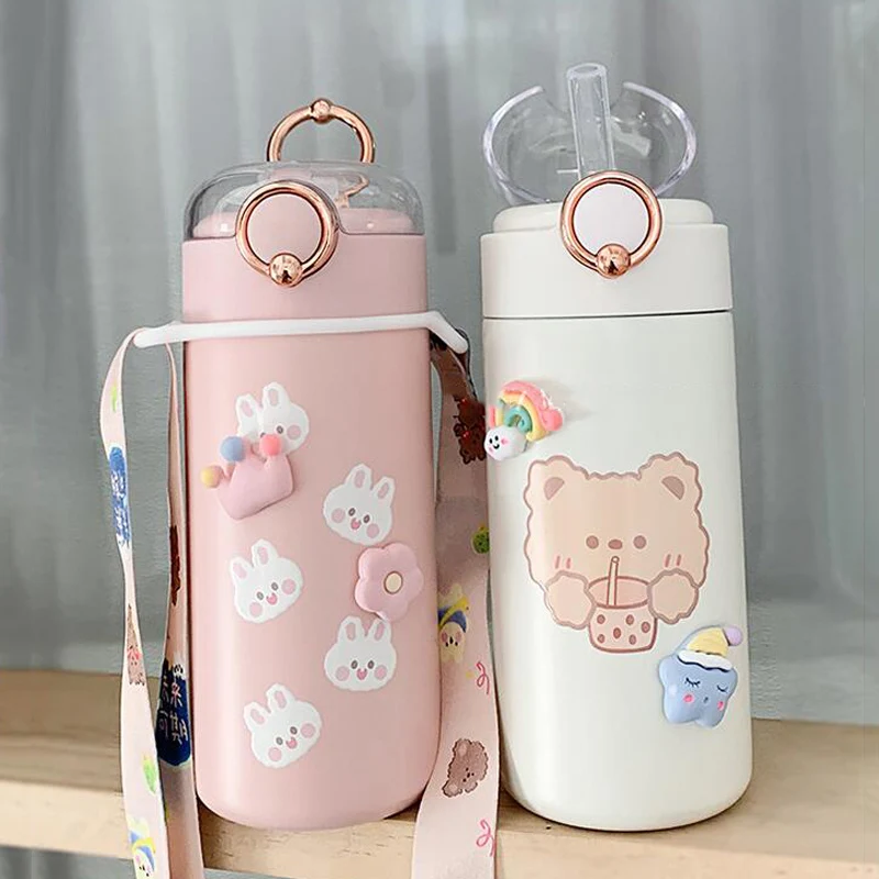 New Kids Cute Cartoon Insulated Water Bottle Thermos 480ml