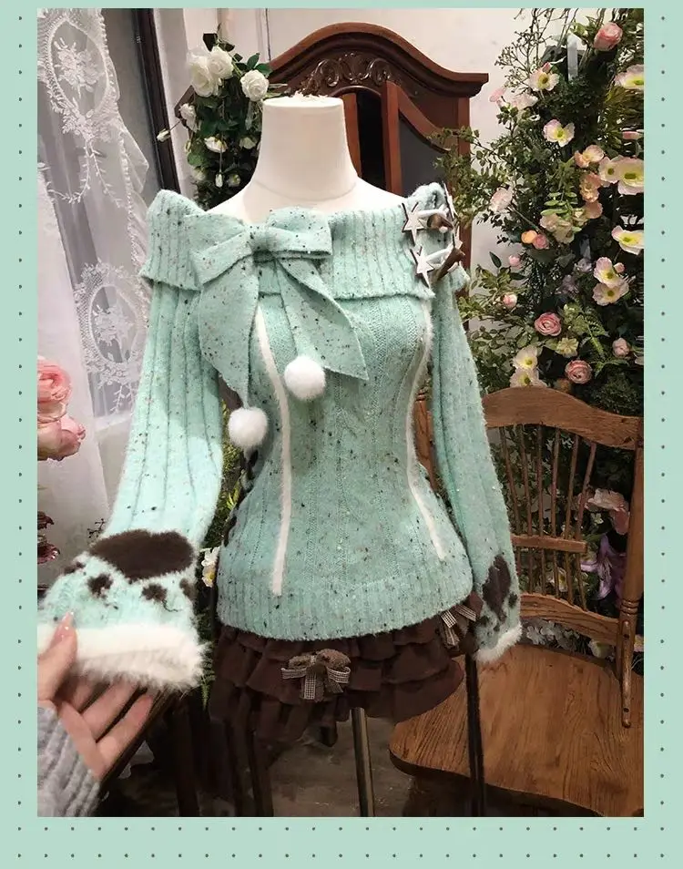 Korean Fashion Knitted Sweater Outerwear Women Harajuku Casual Y2k Pullovers Soft Sweet Long Sleeve Jumpers Girls