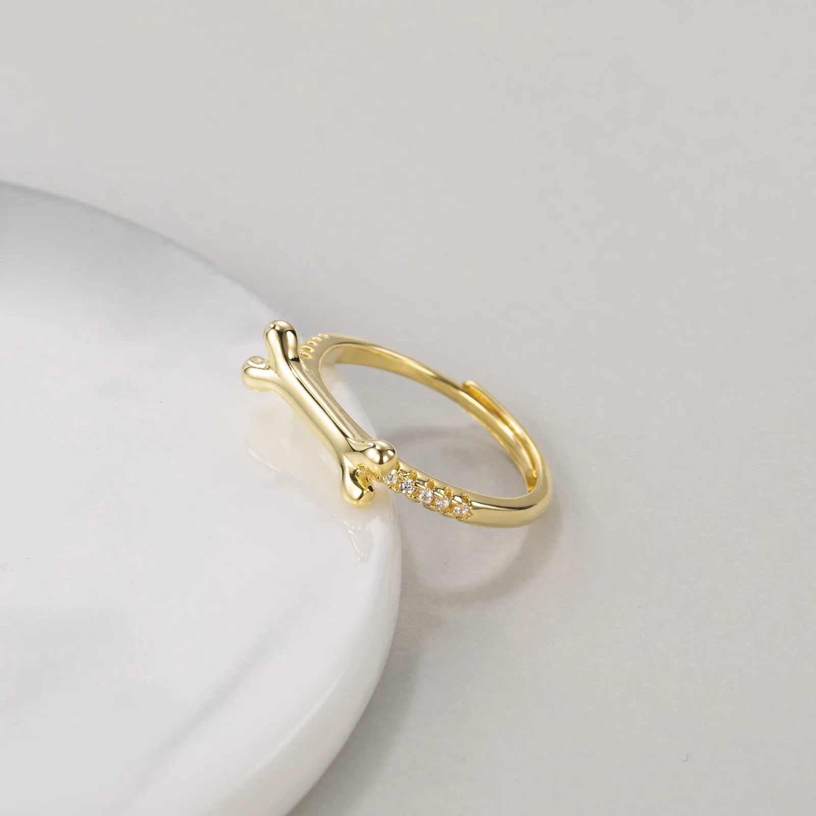 Ring for Women Adjustable Size Ring Personalized Dog Bone Pet Name Rings with Crystal Charm - PeticaDeals