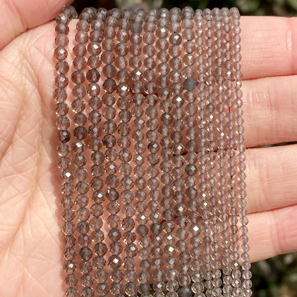 Natürlicher facettierter Rauchquarzstein, rund, lose Distanzperlen für Schmuckherstellung, Zubehör, Armband, Halskette, handgefertigt, 2, 3, 4 mm