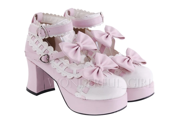 Neue japanische Stil Lolita Schuhe Dienstmädchen Cosplay Mädchen Prinzessin High Heels Damen Schuhe mit Schleife Größe 35-47 5