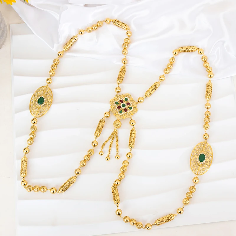 

Fatima Store Algeria Gold Color Bride Body Long Necklace Wedding Kaftan Back Crystal Shoulder Chain Jewelery