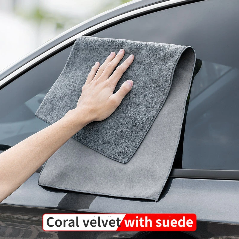 30x60cm Double sided Car Wash Microfiber Towel Cleaning Drying Car Polishing Cloth Suede coral velvet Detailing Waxing Towel