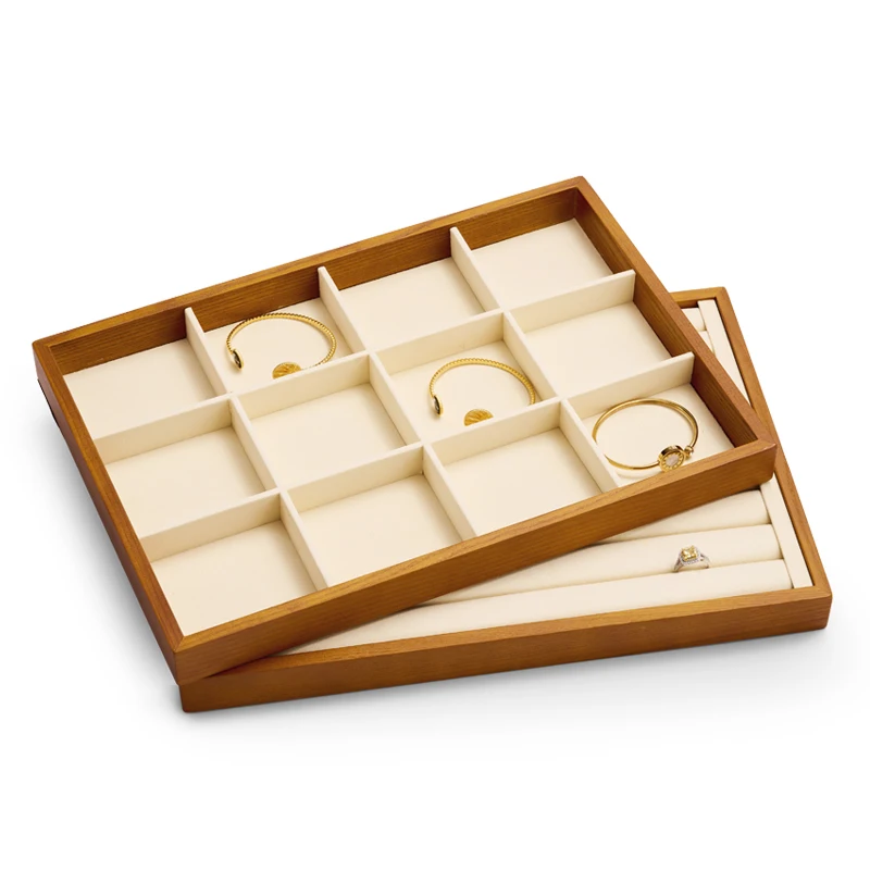 Oirlv Wooden Jewelry Tray Ring Earrings Bracelet Bangle Necklace Tray Solid Wood Jewelry Display Tray Wooden Jewelry Organizer