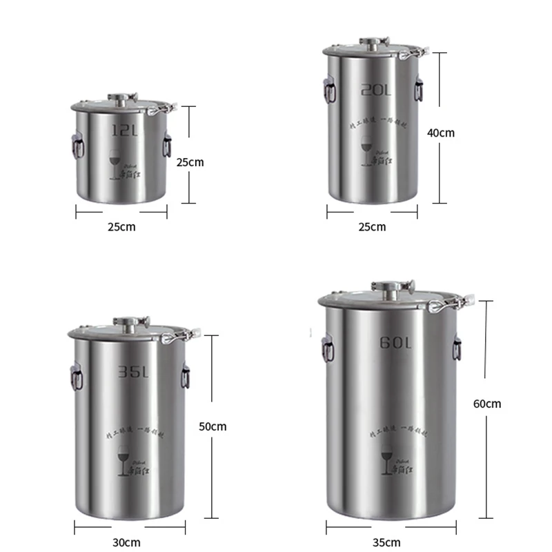 Destilador Home de Aço Inoxidável, Moonshine Caldeira, Espíritos Brancos, Água Pura, Álcool, Óleo, Kit de Cerveja de Vinho, DIY, 12L, 20L, 35L, 60L