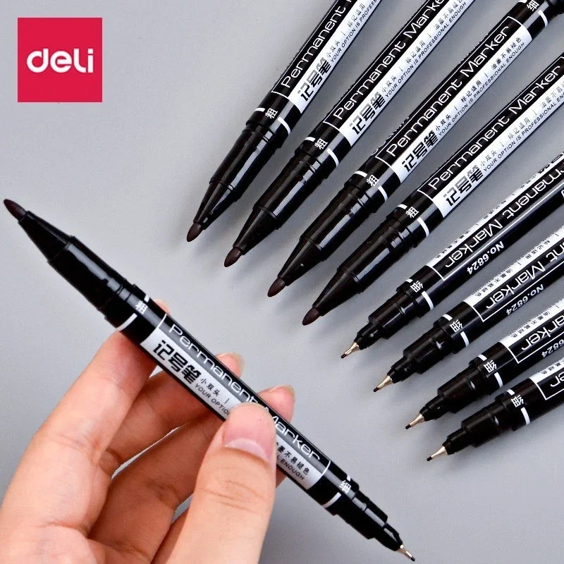 Permanent Marker Pen Permanent Marker Markers Pen Permanent Markers Marker Pens 4/9pcs/lot Deli Twin Tip Fine Point Waterproof Ink Thin Nib Crude Nib Black Ink 0.5mm-2mm Fine Color