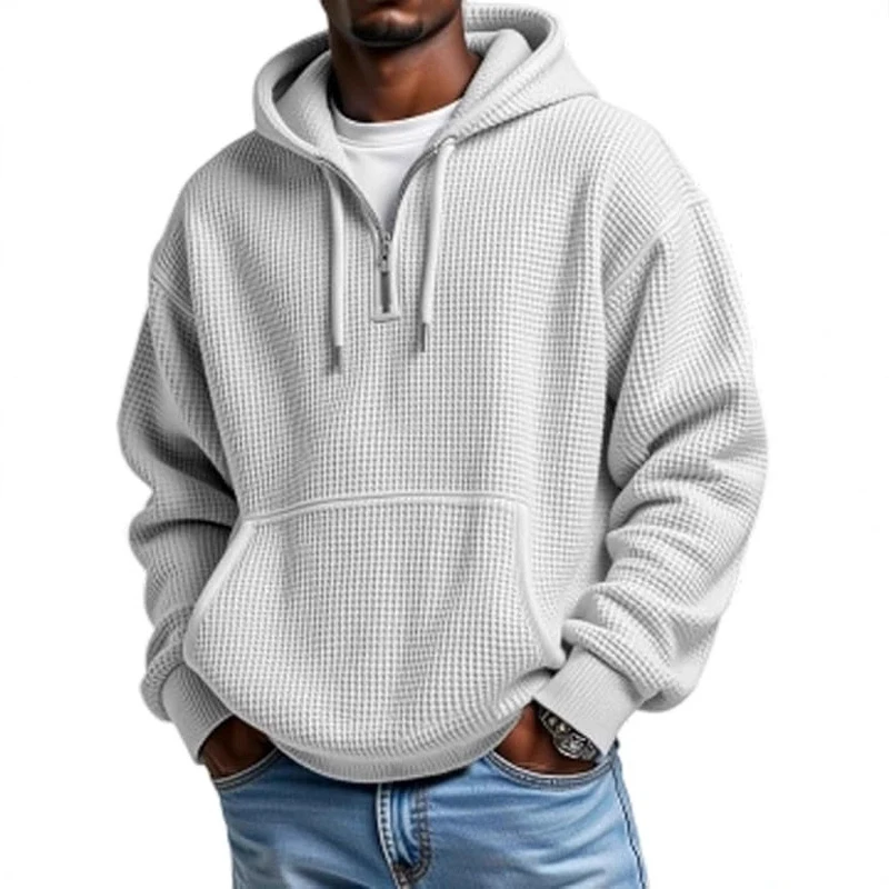 2027 Spring Autumn Men's Hooded Hoodie Solid Japan Style Vintage Sweatshirts Male Loose Streetwear Half Zipper Hooded Hoodies