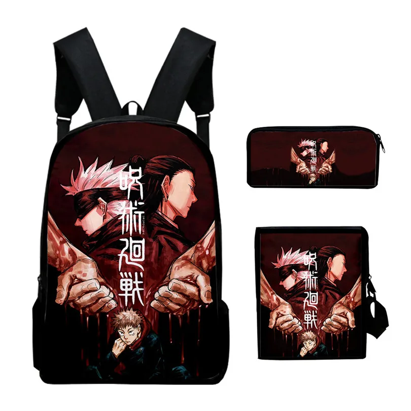 

3 Pcs/set Anime Jujutsu Kaisen Backpack 3D Print School Bag Sets for Teenager Boy Girl Cartoon Kids Schoolbags Children Mochilas