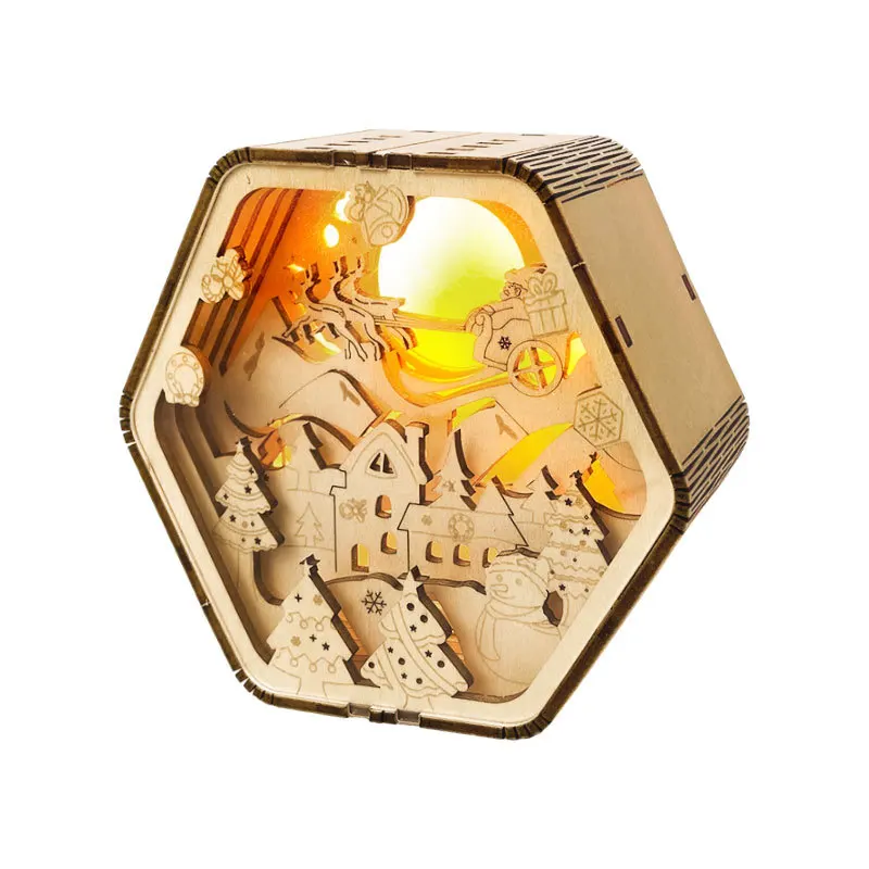 Wooden carved lamps handcrafted and assembled with 3D puzzles, Christmas decorative ornaments, creative night light gifts 4