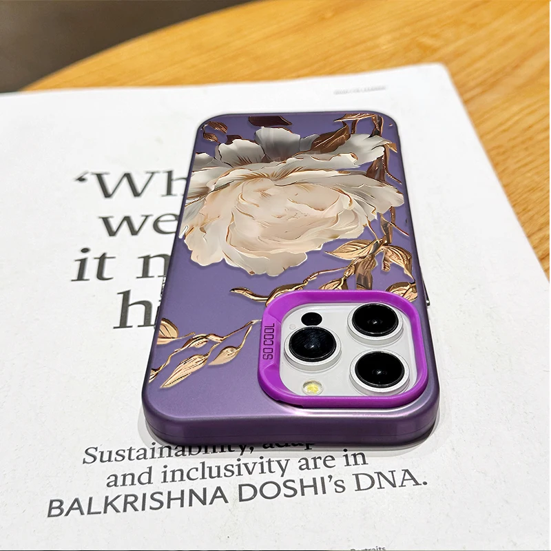 Luxury Golden Lotus Flower Plating Matte Shockproof Hard Case