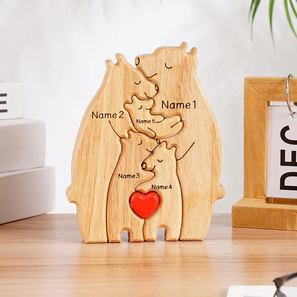 PersonalizedBearFamilyThemeWoodenArtPuzzle2024FreeEngraving