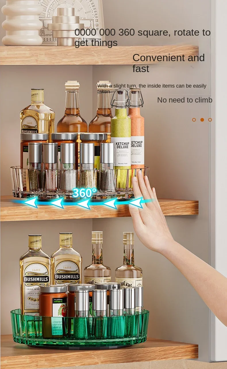 360 Rotating Seasoning Storage Tray Multifunction Pantry Cabinet Turntable For Cosmetics Bathroom Storage Box Kitchen Organizer
