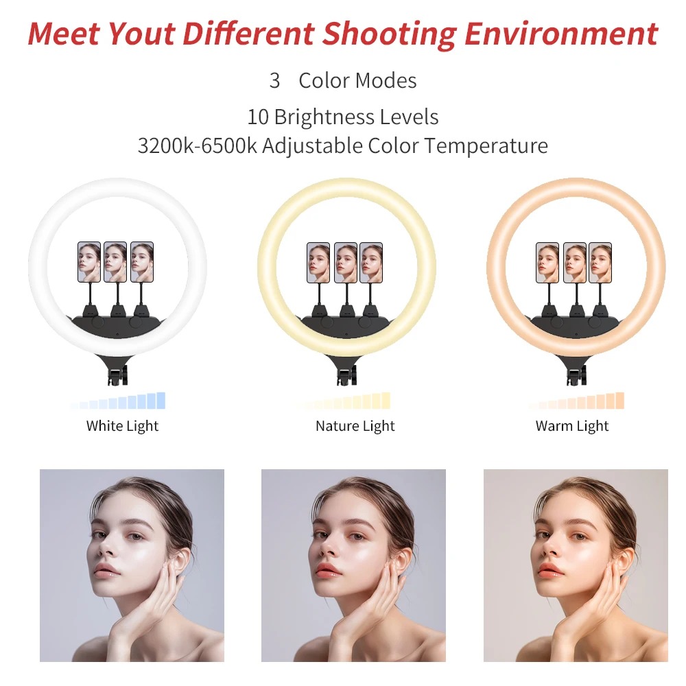 ring light mounted on adjustable tripod stand in studio setting