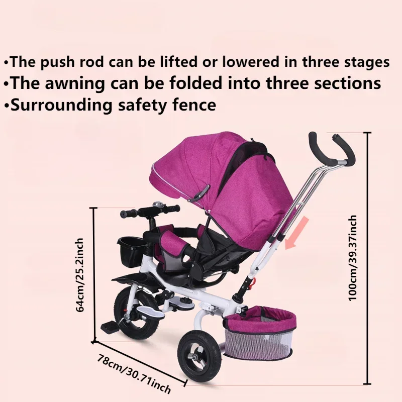 Children's tricycle can lie down folding bicycles baby carts baby strollers.
