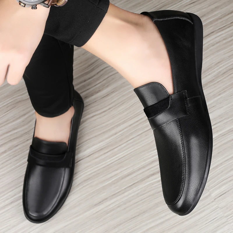 Black Genuine Leather Shoes me Loafers Flats Super Light Moccasins Black Genuine Leather Shoes me Loafers Flats Super Light Moccasins