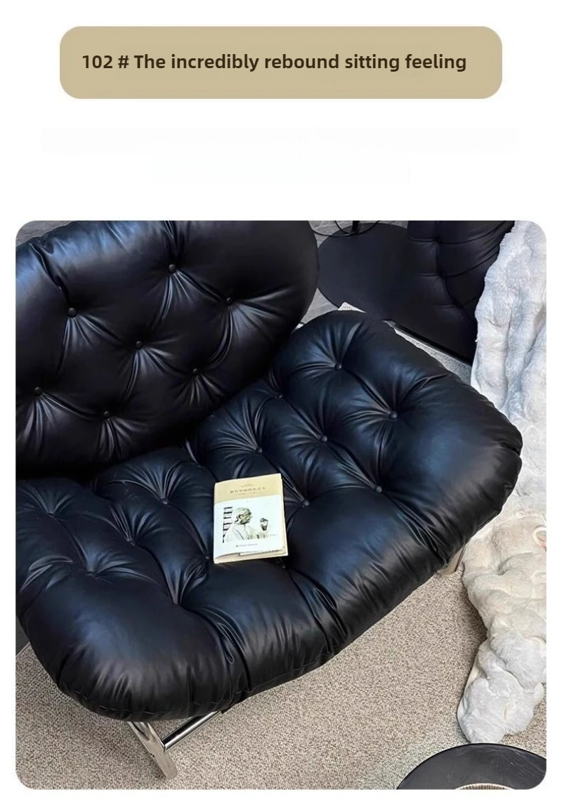 Leather Single Sofa Chair Nordic Sofa Backrest Armchair Retro Light Luxury Living Room Furniture Individual Reclining Chair