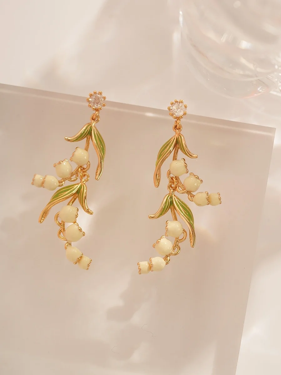 

Lily of the valley earrings, forest style niche design, unique earrings, French style, light luxury, perfect for face