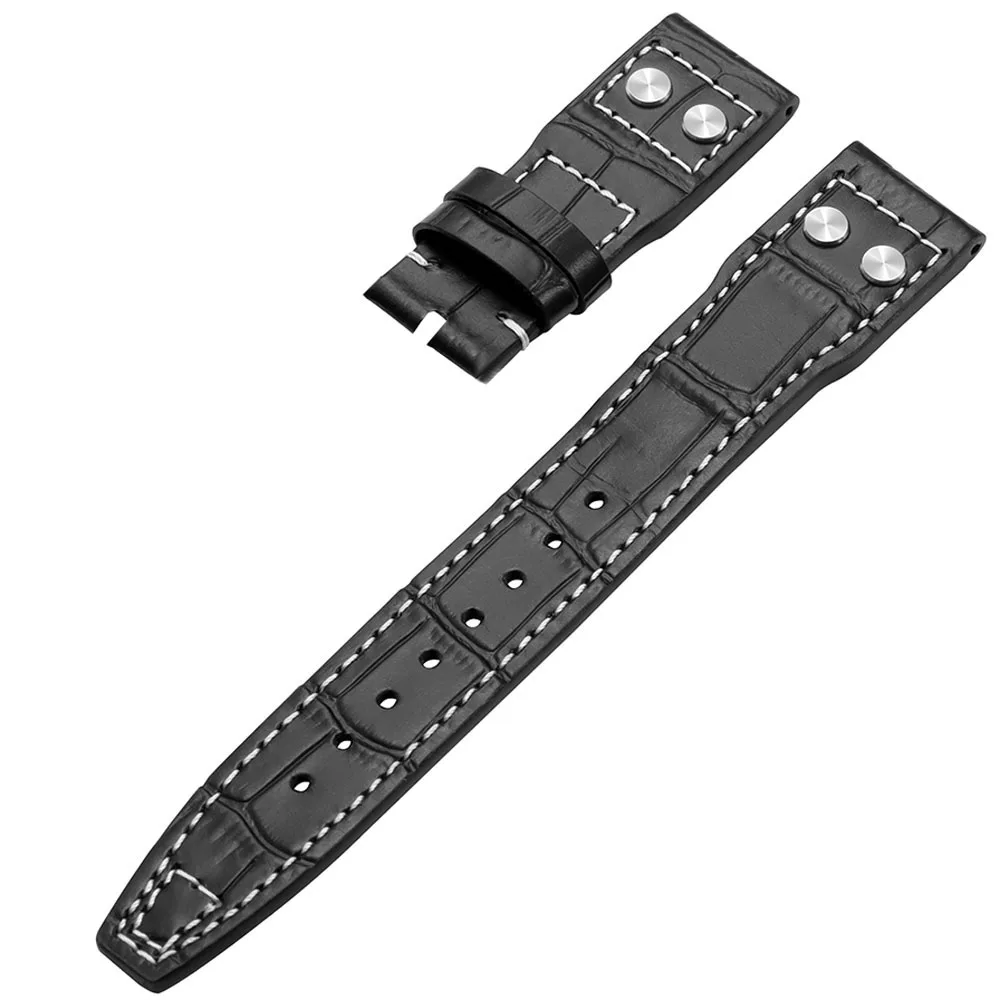 Dual-Tone Genuine Leather Watch Strap - Classic Cowhide Accessory in Black and Brown