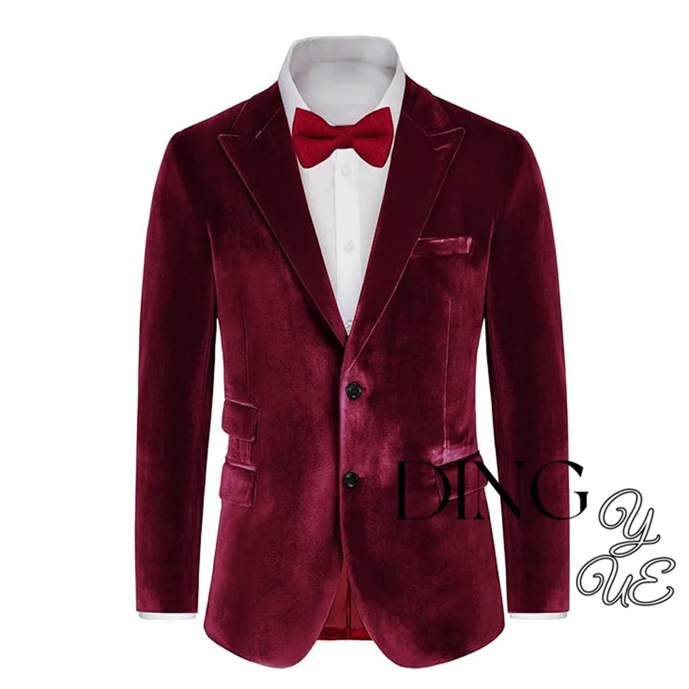 Men's Blazer Retro Velvet Lapel Collar Business Slim Fit Suit Two Button Pocket Blazer Casual Daily High Quality Suit Jacket