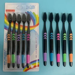 Eco - Friendly Bamboo Charcoal Soft Bristle Toothbrushes - Antibacterial Oral Care for Adults, Pack of 5 or 10 (5pcs black)