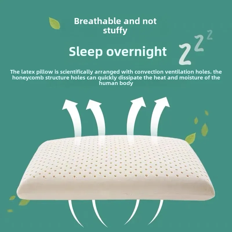 Natural latex bread pillow for men and women with high and thick neck protection, Thai rubber pillow core, long flat pillow 2