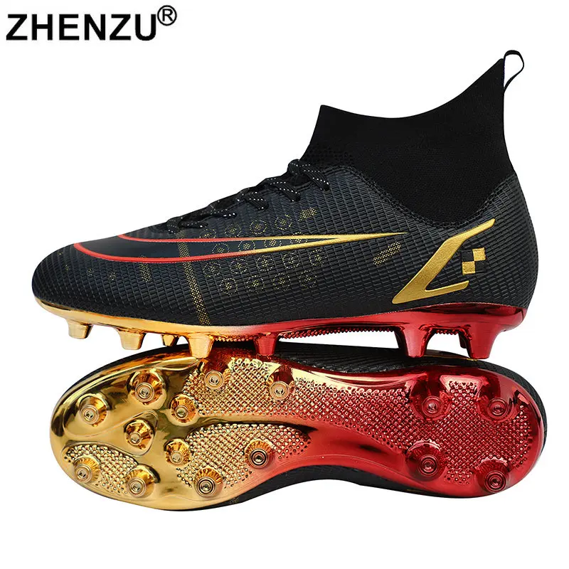 

ZHENZU Size 33-45 Men Kids Boys Golden Football Boots Sneakers zapatos de futbol Soccer Cleats with 4 paris of sock