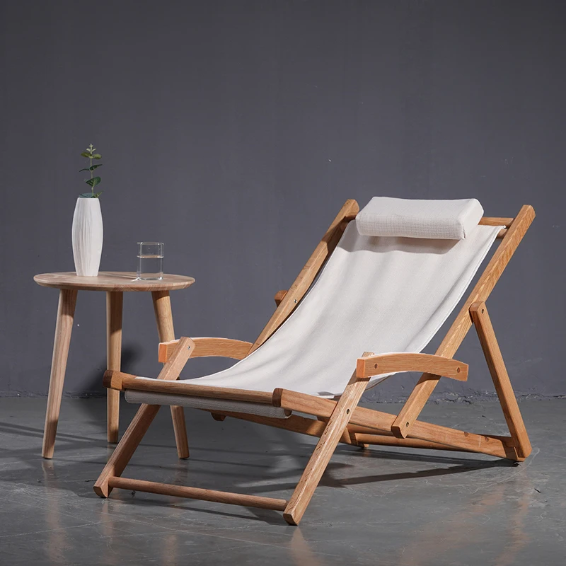 

Folding outdoor solid wood lounge chairs, balconies, home leisure homestays, Nordic canvas chairs, lazy beach chairs, lunch brea