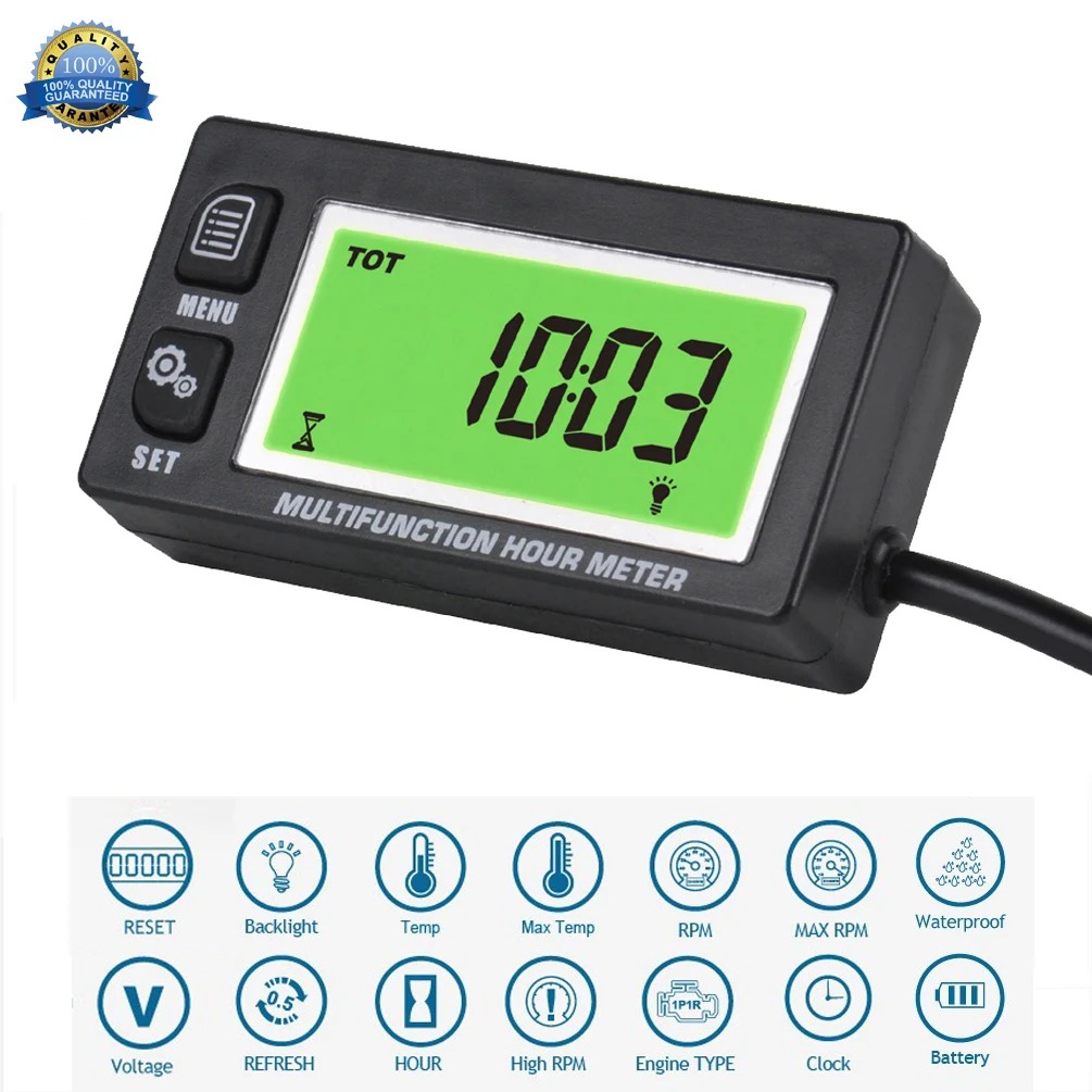 

Inductive Temperature Display TEMP METER Thermometer Tachometer Max RPM Recall HOUR METER for Gasoline Engine ATV UTV Dirtbike