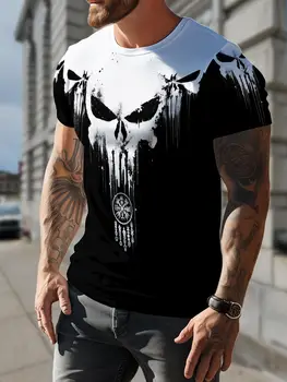 T-shirt da uomo estiva traspirante a girocollo a maniche corte, con stampa 3D all-over a fantasia unica, casual sportiva da strada